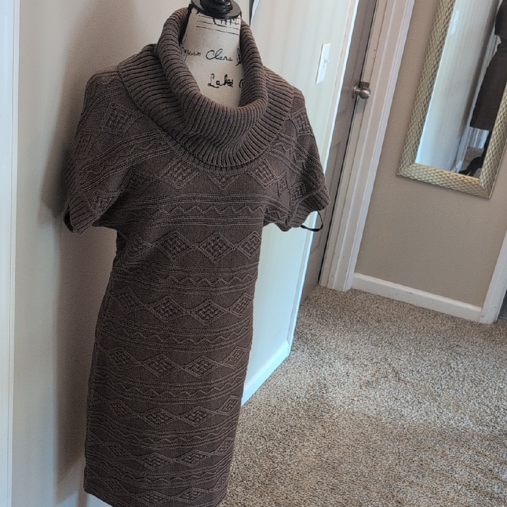 Calvin Klein Cozy Brown Cowl Neck Sweater Dress